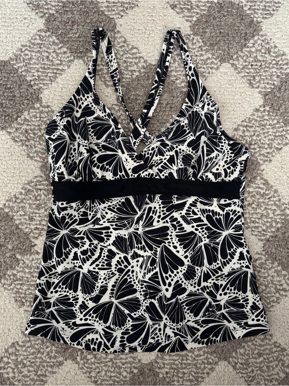 Black and White Butterfly Print Swimsuit top